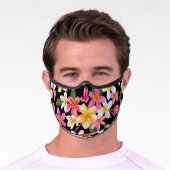 Tropical Flowers on Black Premium Face Mask (Worn)