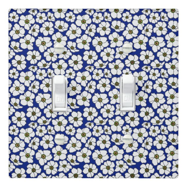 Tropical Flowers On Blue  Light Switch Cover (In Situ)