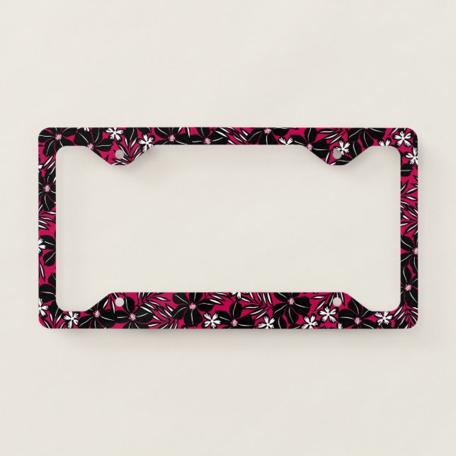 Tropical flowers on red license plate frame (Front)