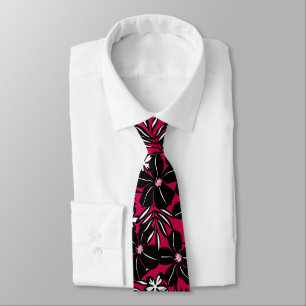 Tropical flowers on red neck tie