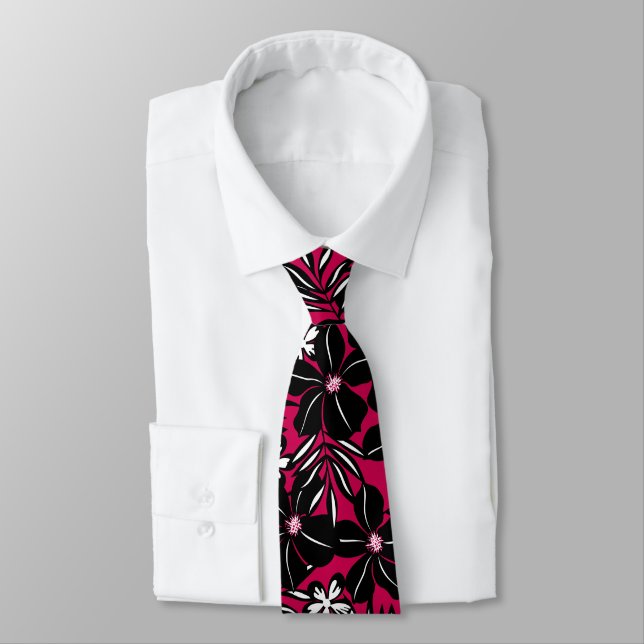 Tropical flowers on red neck tie (Tied)