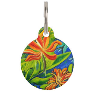 Tropical Flowers One Pet ID Tag