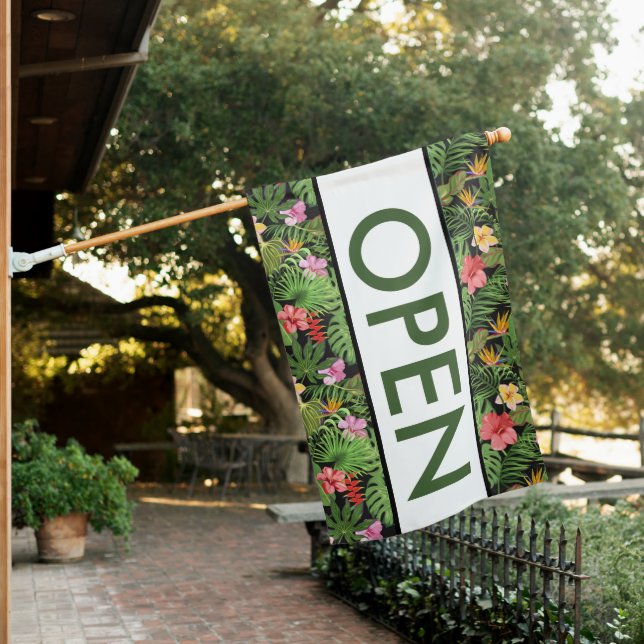 Tropical Flowers Open Sign for Business Flag (In SItu)