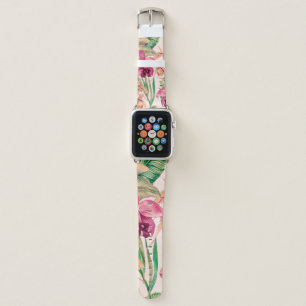 Tropical flowers, orchid flower, jungle leaves, mo apple watch band