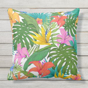tropical flowers outdoor pillow