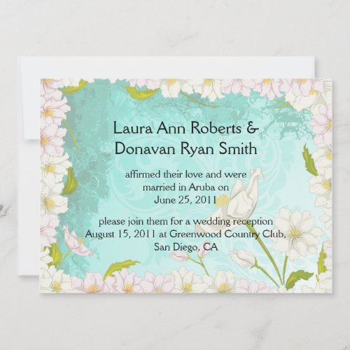 Tropical Flowers Pale Blue Swirls Post Wedding Invitation