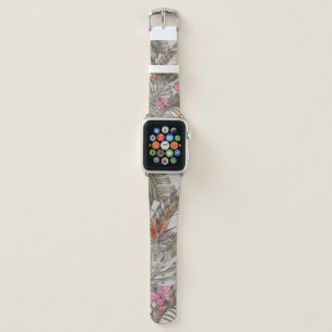 Tropical flowers,  palm leaves,  bird of paradise  apple watch band