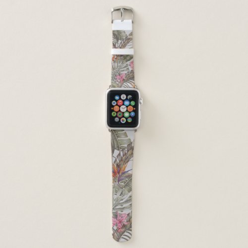 Tropical flowers  palm leaves  bird of paradise  apple watch band