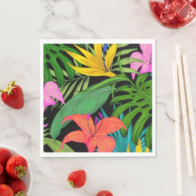 Tropical Flowers & Palm Leaves Paper Napkins (Insitu)