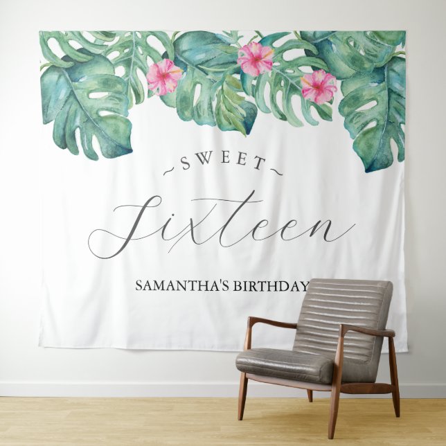 Tropical Flowers Palm Leaves Photo Booth Backdrop (In Situ (Horizontal))