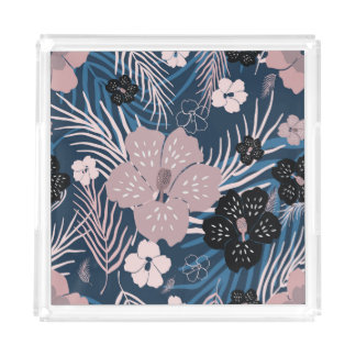 Tropical Flowers Palm Leaves Texture Acrylic Tray