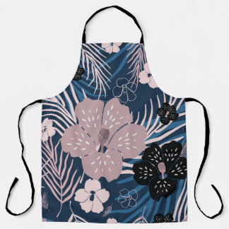 Tropical Flowers Palm Leaves Texture Apron