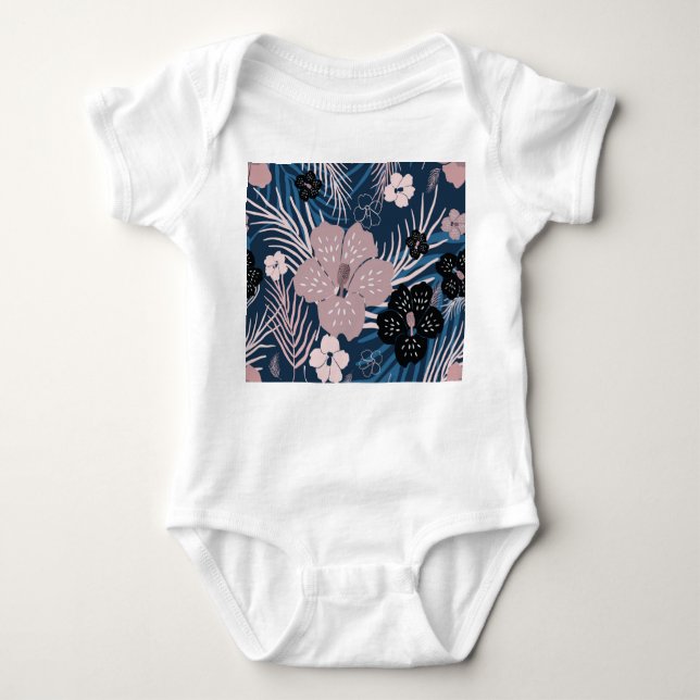 Tropical Flowers Palm Leaves Texture Baby Bodysuit (Front)