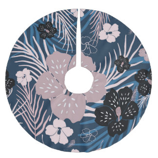 Tropical Flowers Palm Leaves Texture Brushed Polyester Tree Skirt