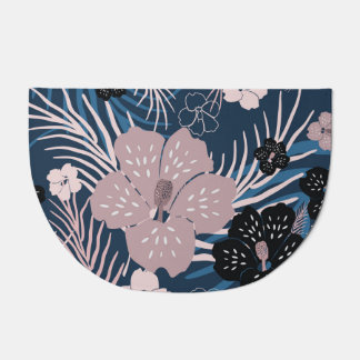 Tropical Flowers Palm Leaves Texture Doormat