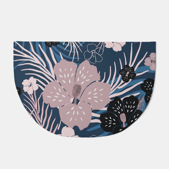 Tropical Flowers Palm Leaves Texture Doormat (Front)