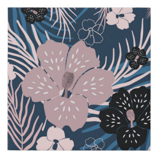 Tropical Flowers Palm Leaves Texture Faux Canvas Print