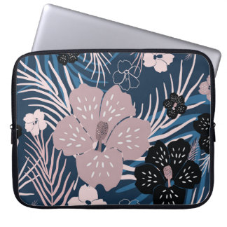 Tropical Flowers Palm Leaves Texture Laptop Sleeve