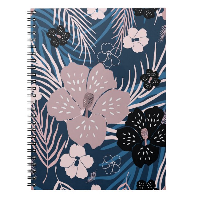 Tropical Flowers Palm Leaves Texture Notebook (Front)