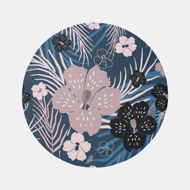 Tropical Flowers Palm Leaves Texture Rug (Front)