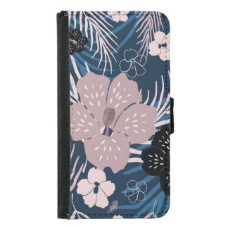 Tropical Flowers Palm Leaves Texture Samsung Galaxy S5 Wallet Case