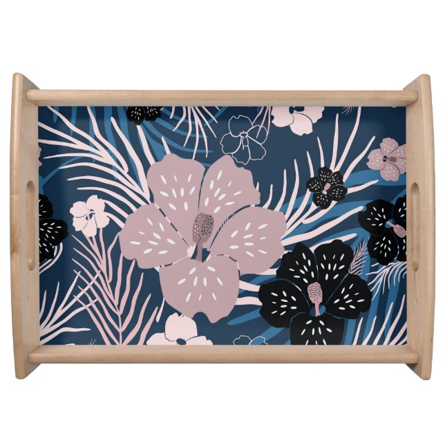 Tropical Flowers Palm Leaves Texture Serving Tray (Front)