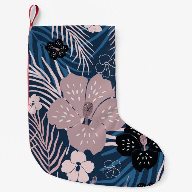 Tropical Flowers Palm Leaves Texture Small Christmas Stocking (Front)