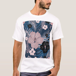 Tropical Flowers Palm Leaves Texture T-Shirt