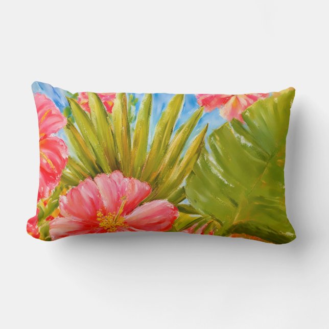 Tropical flowers, palms, Hawaii Lumbar Pillow (Front)
