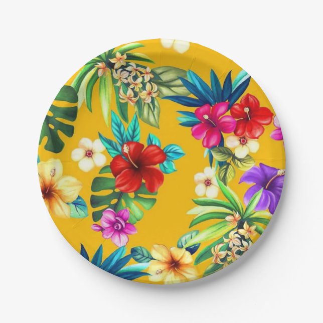 Tropical flowers paper plates (Front)