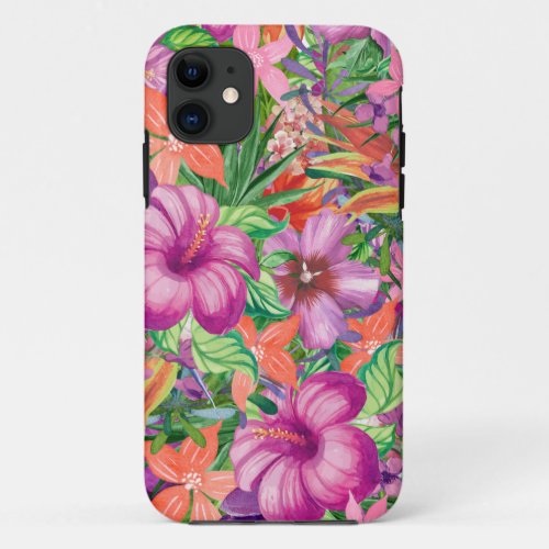 Tropical Flowers Pattern iPhone 11 Case