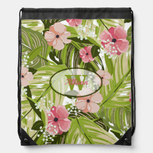 Tropical Flowers Pattern Drawstring Bag