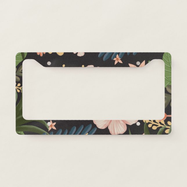Tropical Flowers Pattern, Floral Summer Gift License Plate Frame (Front)