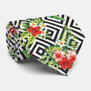 Tropical Flowers Pattern Geometric Background Tie