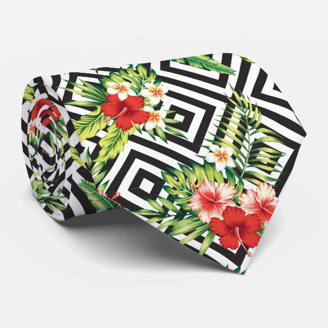 Tropical Flowers Pattern Geometric Background Tie (Rolled)