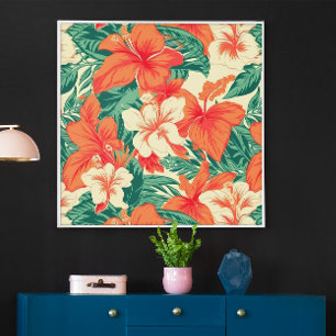 Tropical flowers pattern Hawaiian vibe Poster
