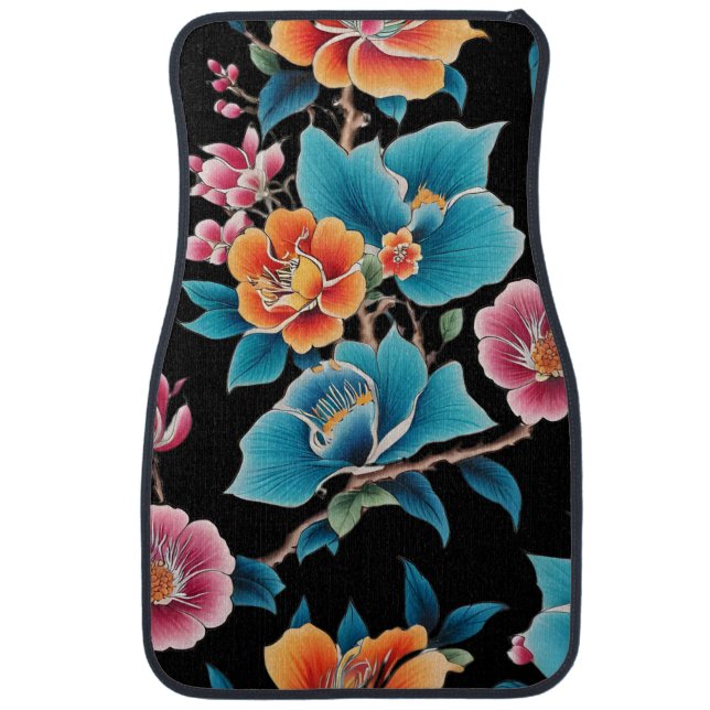 tropical flowers patterned  car floor mat (Front)