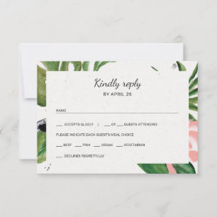 Tropical flowers photo meal choice wedding RSVP Card