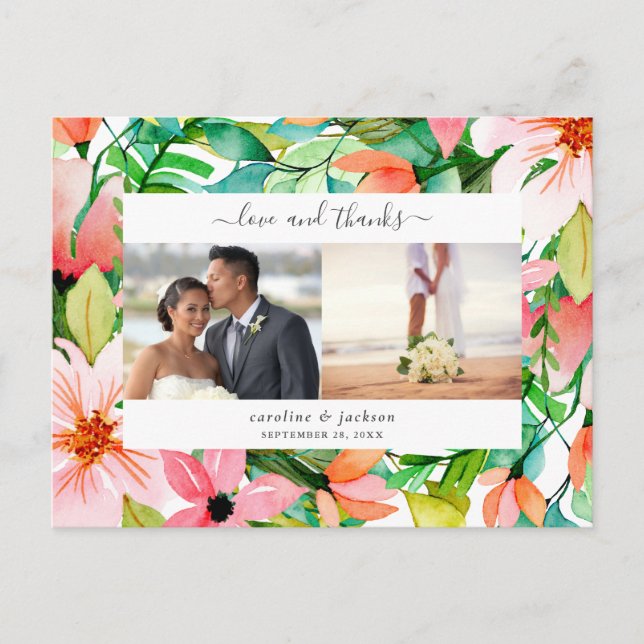 Tropical Flowers Photo Thank You Post Card (Front)