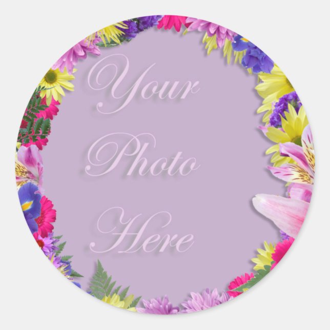 Tropical Flowers Picture Frame, Beach Wedding Classic Round Sticker (Front)