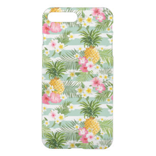 Tropical Flowers & Pineapple On Teal Stripes iPhone 8 Plus/7 Plus Case