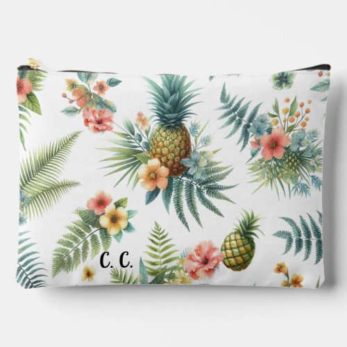 Tropical Flowers Pineapples Accessory Pouch