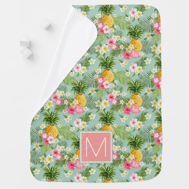 Tropical Flowers & Pineapples | Add Your Initial Baby Blanket (In Situ)