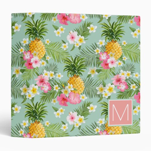 Tropical Flowers  Pineapples  Add Your Initial Binder