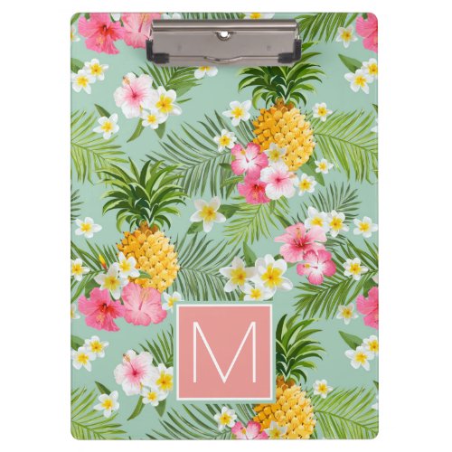 Tropical Flowers  Pineapples  Add Your Initial Clipboard