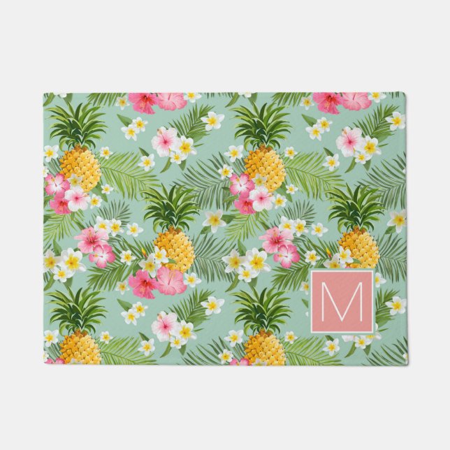 Tropical Flowers & Pineapples | Add Your Initial Doormat (Front)