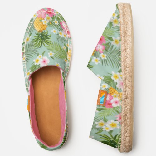 Tropical Flowers  Pineapples  Add Your Initial Espadrilles