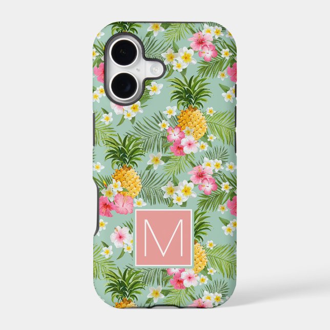 Tropical Flowers & Pineapples | Add Your Initial Iphone Case (Back)