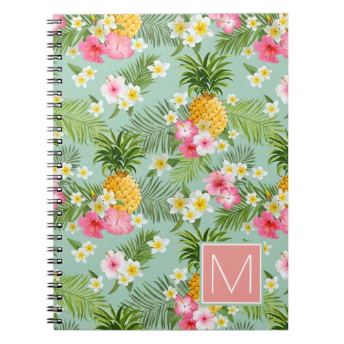Tropical Flowers  Pineapples  Add Your Initial Notebook