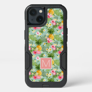 Tropical Flowers & Pineapples Add Your Initial iPhone 13 Case
